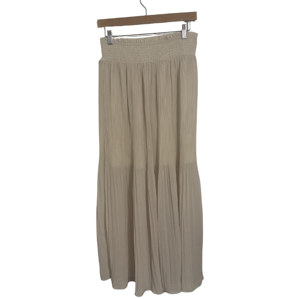 Women’s Beige Maxi Skirt – Smocked Waist, Lightweight Flow